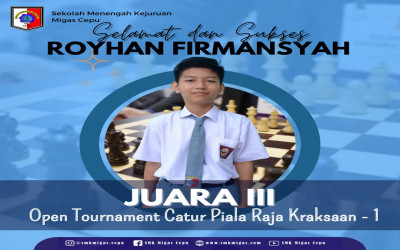 Selamat kepada Royhan Firmansyah, Juara 3 Open Tournament Catur Piala Raja Kraksaan -1 .